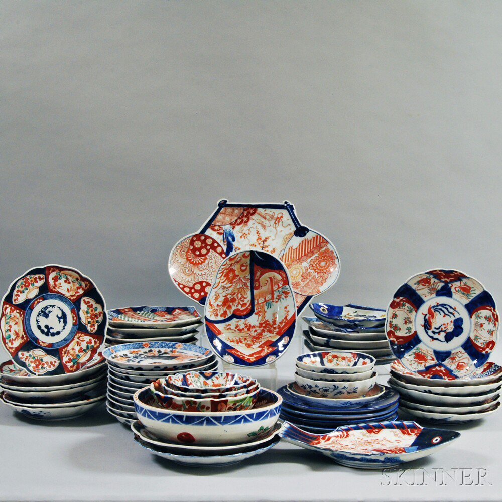 Appraisal: Fifty Pieces of Imari Tableware including nine shell-form plates with