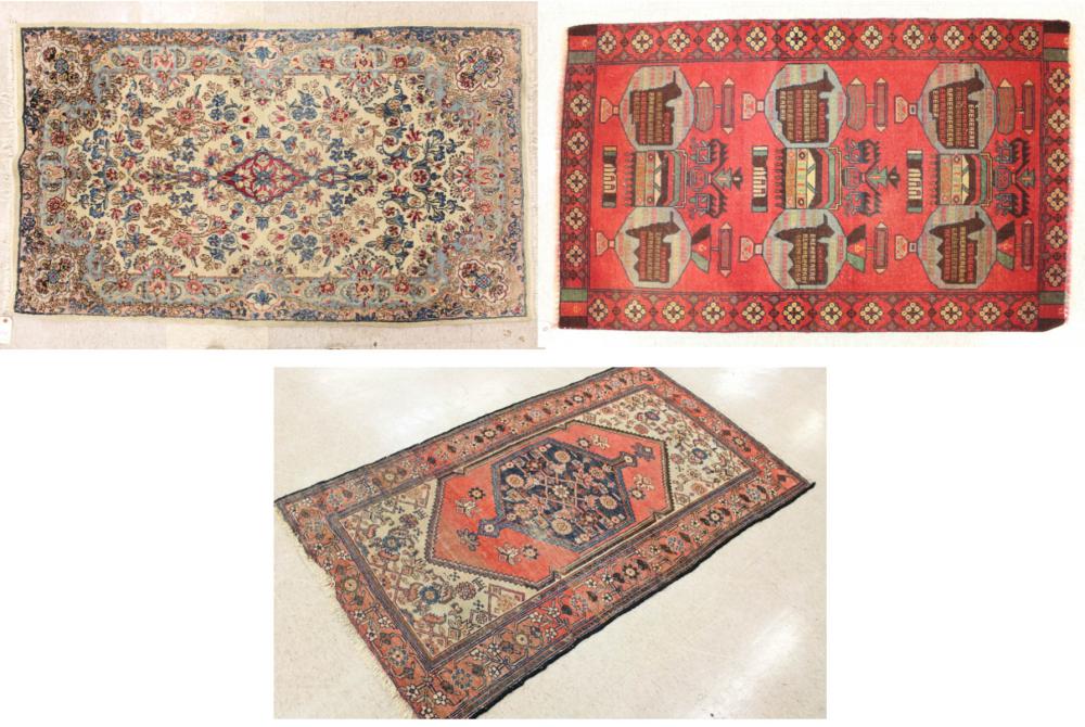 Appraisal: THREE HAND KNOTTED ORIENTAL AREA RUGS Persian Kerman ' x