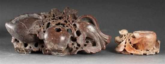 Appraisal: Two Chinese carved soapstone fruit and flower form scholars inkpots