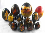 Appraisal: Ten Russian wooden Easter eggs decorated with legendary themes and