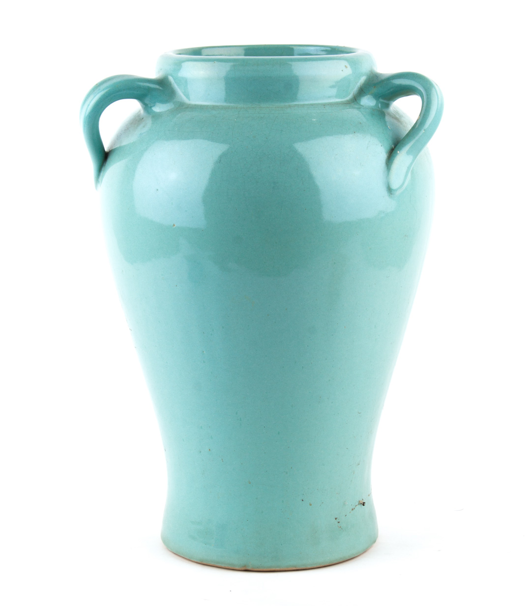 Appraisal: Chinese aqua blue monochrome handled jar three-handled jar with crackle