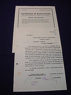 Appraisal: DS one page dated signed by Nikita Khrushchev Soviet premier