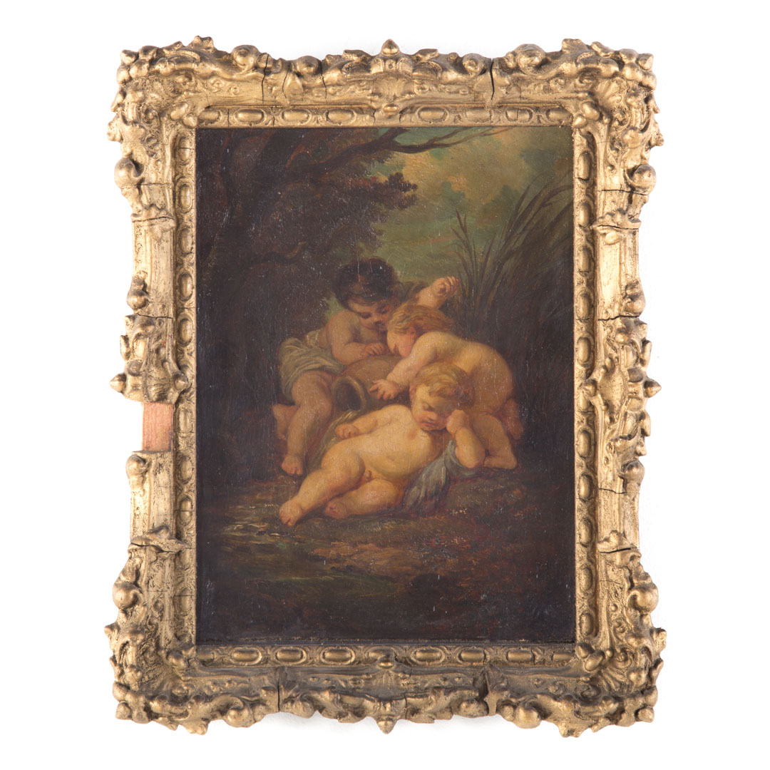 Appraisal: French School th c Putti Sleeping oil oil on canvas