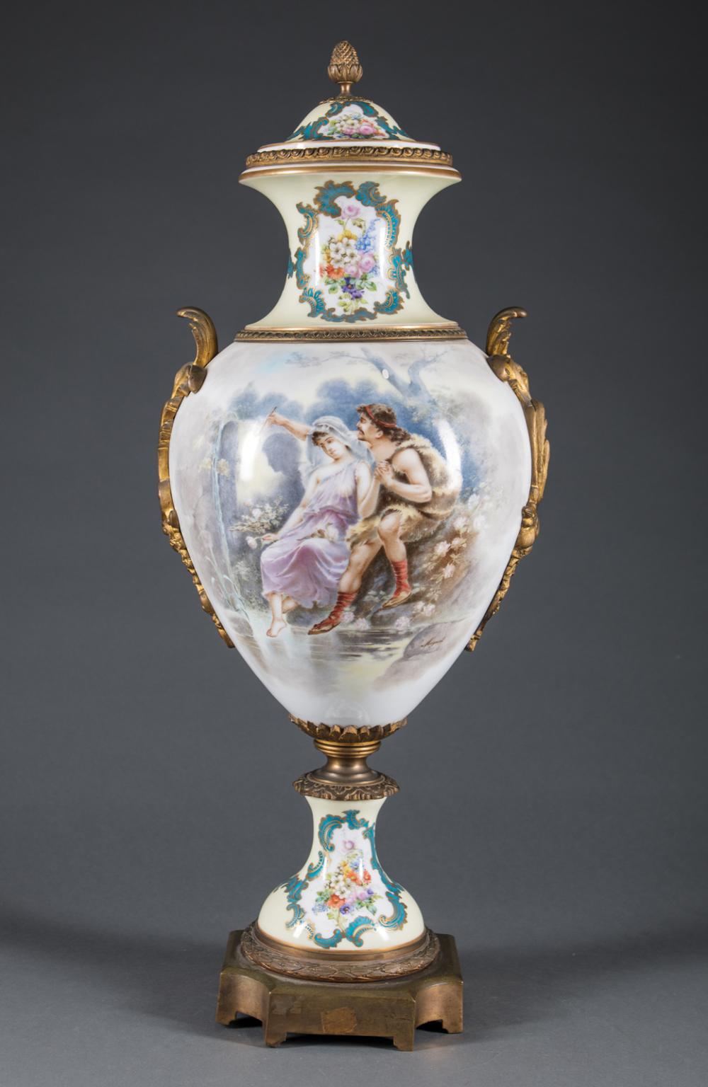 Appraisal: Monumental Gilt Bronze-Mounted Limoges Porcelain Covered Urn late th early