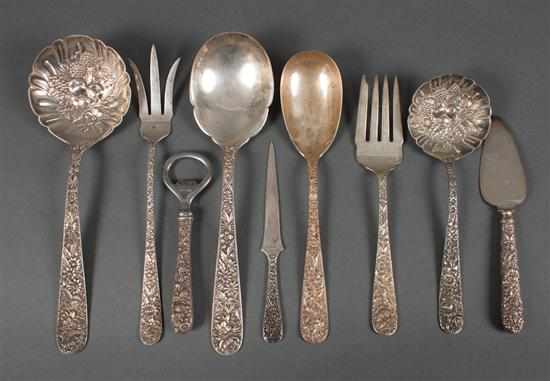 Appraisal: Nine American sterling silver serving pieces in the ''Repousse'' pattern