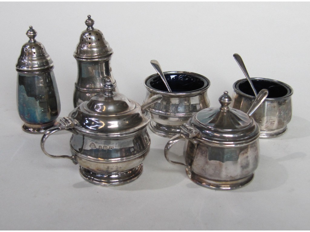 Appraisal: Lot comprising two silver condiment sets Birmingham