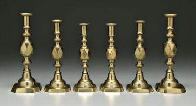 Appraisal: Brass quot Diamonds quot candlesticks three pairs King of Diamonds