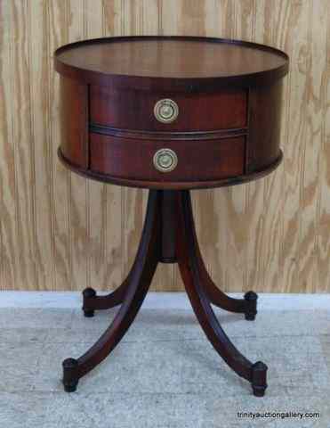 Appraisal: Antique Mahogany Barrel Table w DrawersFrom the early 's -