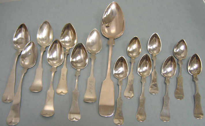 Appraisal: FIFTEEN ANTIQUE AMERICAN COIN SILVER SPOONS Various makers of th