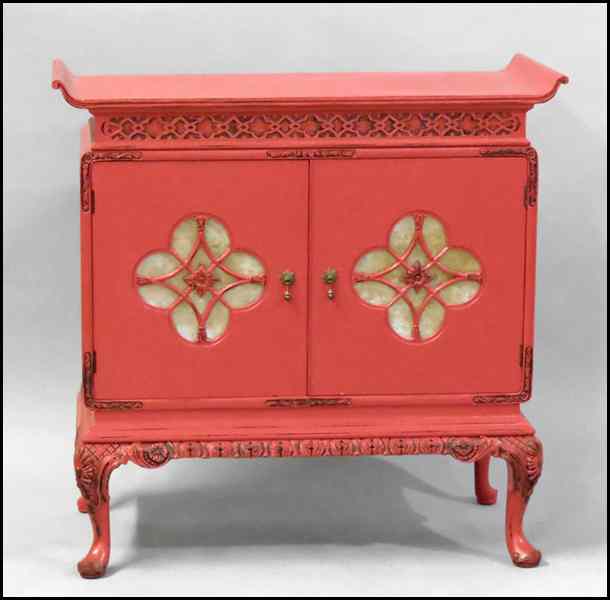 Appraisal: CHINOISERIE STYLE PAINTED TWO DOOR CABINET Together with a mirror