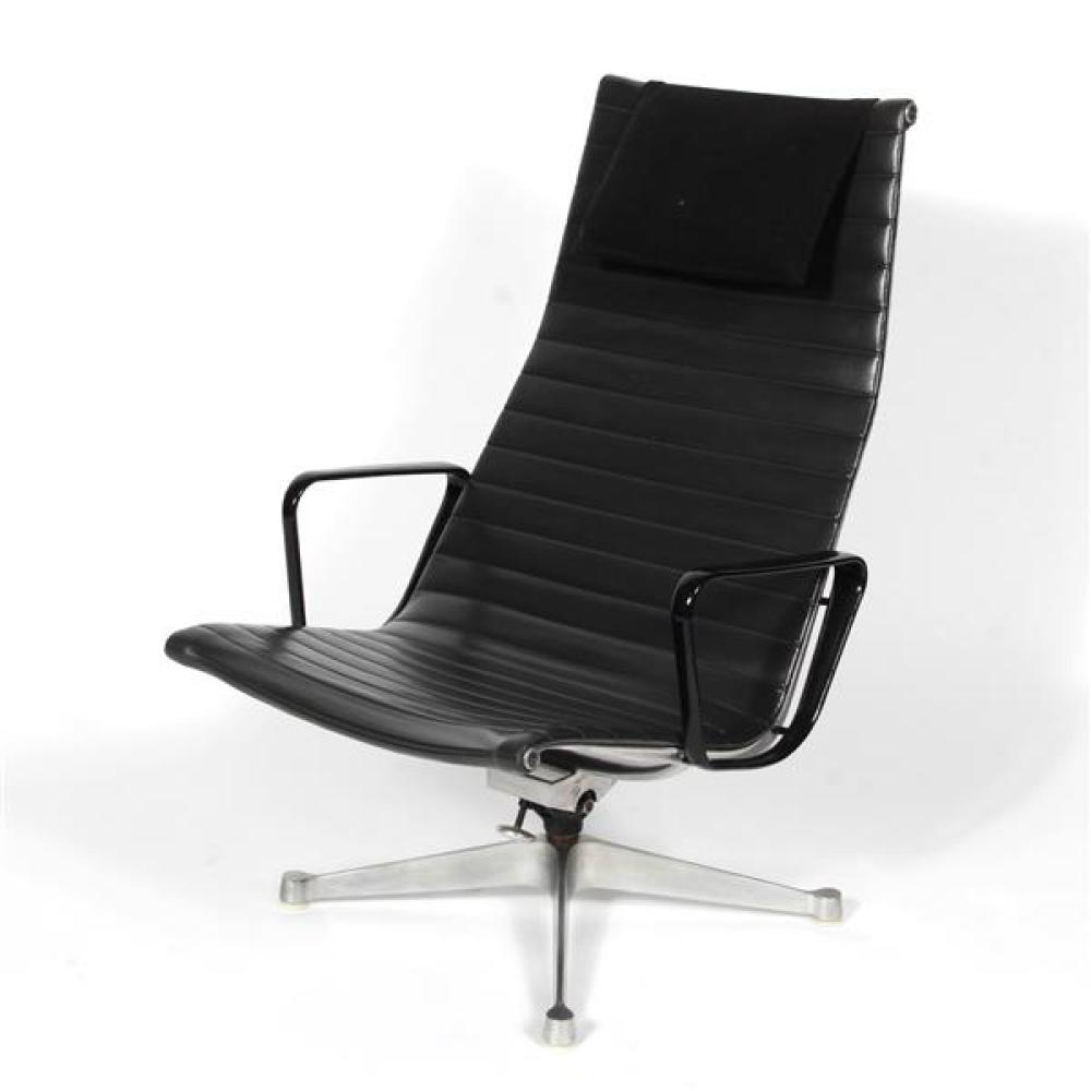 Appraisal: HERMAN MILLER VINTAGE BLACK LEATHER ALUMINUM GROUP SWIVEL LOUNGE CHAIR