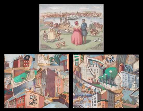 Appraisal: Three mid- th century Baltimore themed paintings each framed Carpenter