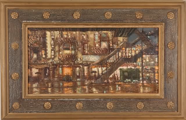 Appraisal: Rainy Night cityscape oil on board x SLR label verso