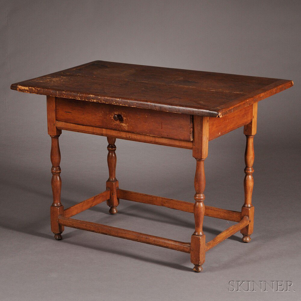 Appraisal: Maple and Pine Tavern Table with Drawer New England th