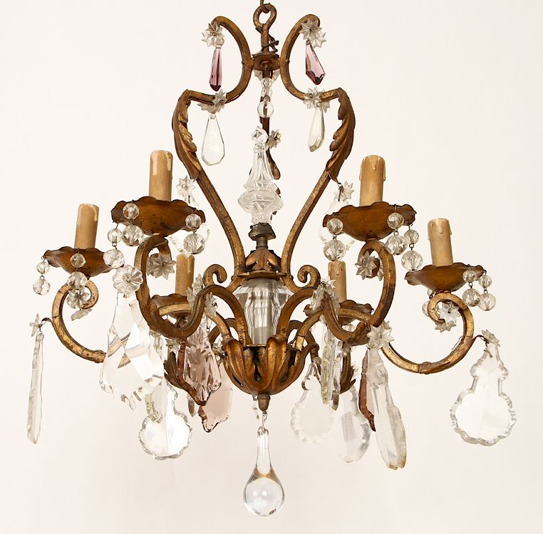 Appraisal: FRENCH GILT METAL CRYSTAL LIGHT CHANDELIER A French gilt metal