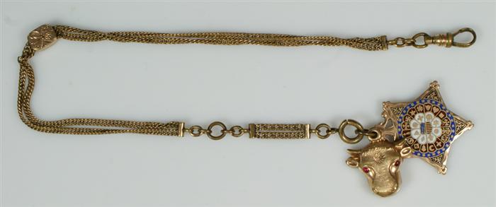 Appraisal: GAR gold filled watch chain with unmarked YG enameled star