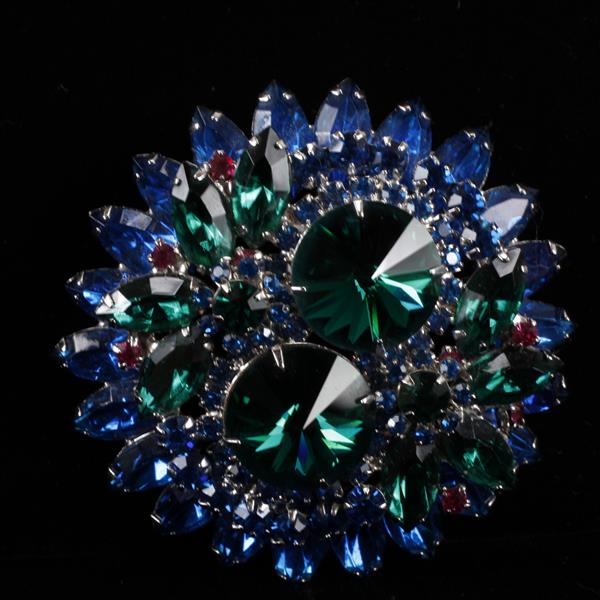 Appraisal: Juliana Blue Green Pink Jeweled Brooch Pin Unmarked dia