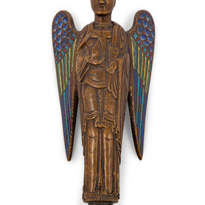 Appraisal: A Continental Enameled Bronze Figure of an Angel th th