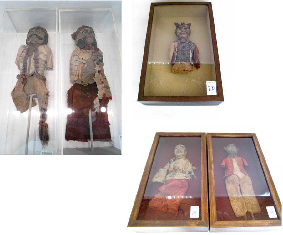 Appraisal: A GROUP OF FIVE INDIVIDUALLY CASED FOLK ART PUPPETS French