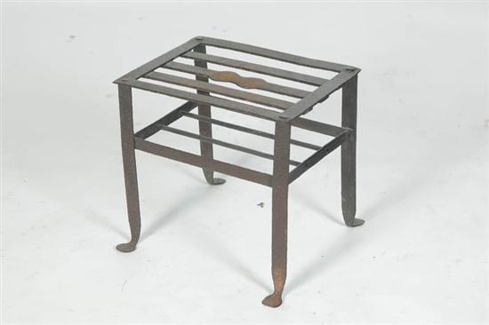 Appraisal: WROUGHT IRON KETTLE STAND American th century Slat top penny