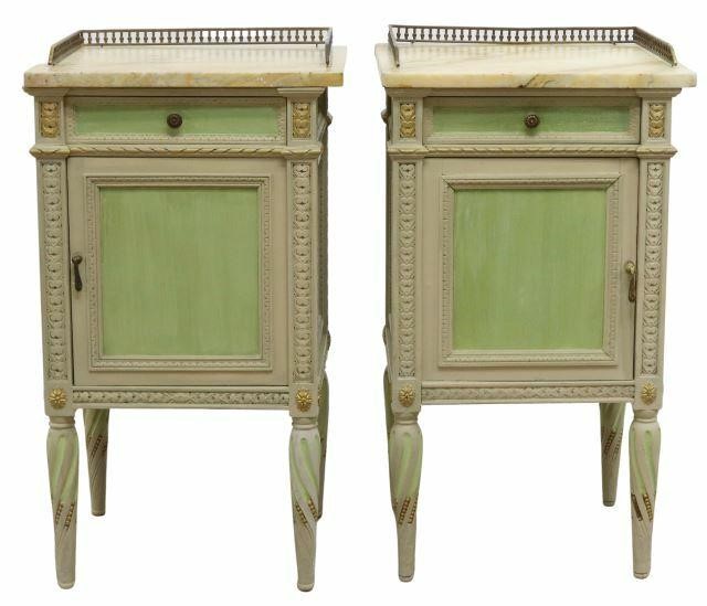 Appraisal: pair Louis XVI style marble-top bedside cabinets early th c