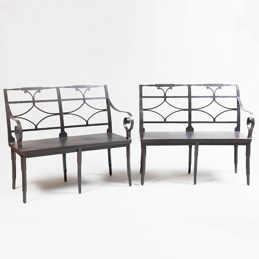 Appraisal: Pair of Contemporary Neoclassical Style Steel Benches x x in