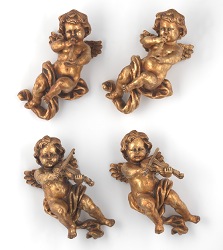 Appraisal: FOUR SCULPTED GILT MUSICAL CHERUBS Very decorative figures of winged