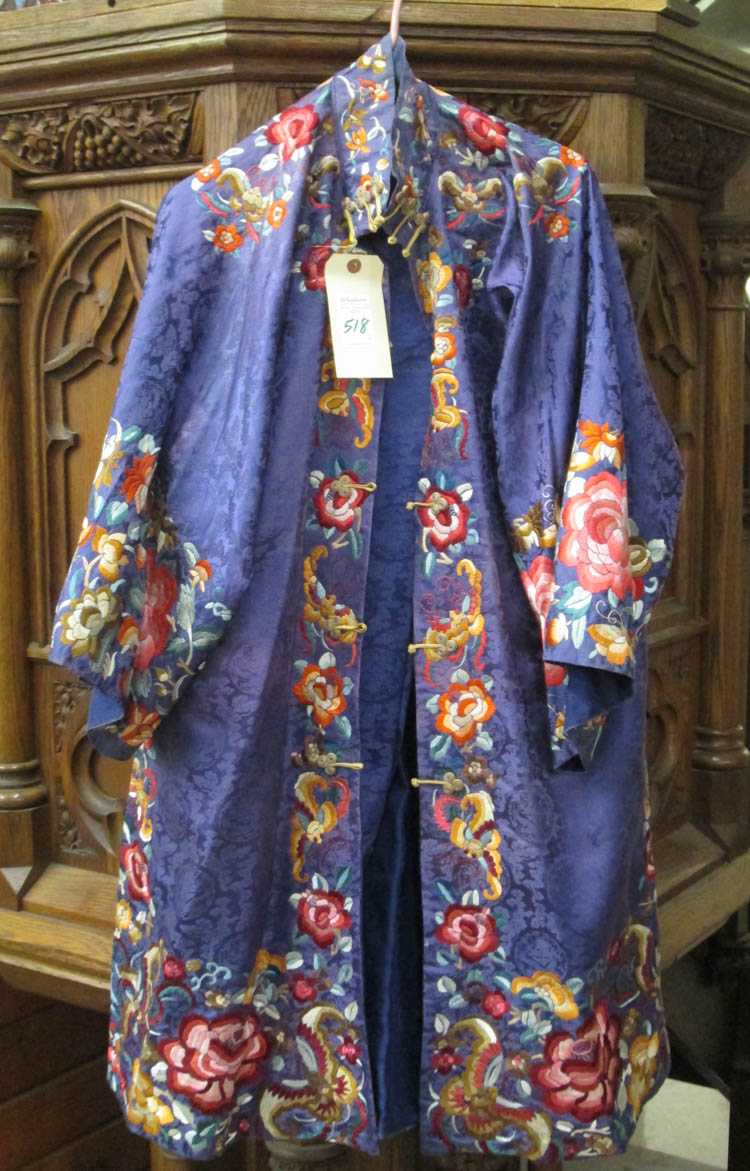 Appraisal: CHINESE EMBROIDERED SILK JACKET AND MATCHING PANTS with matching hand