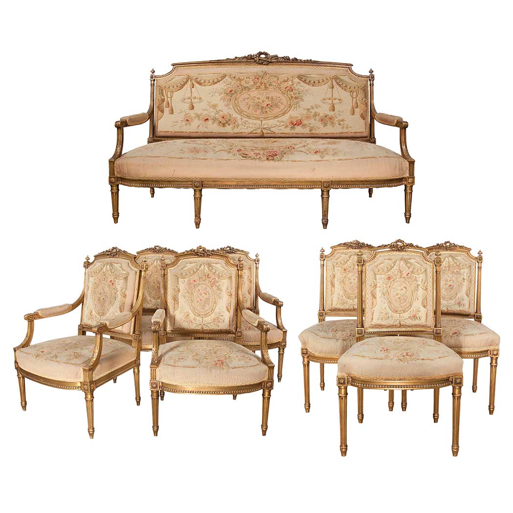 Appraisal: Louis XVI Style Carved and Giltwood Aubusson Upholstered Salon Suite