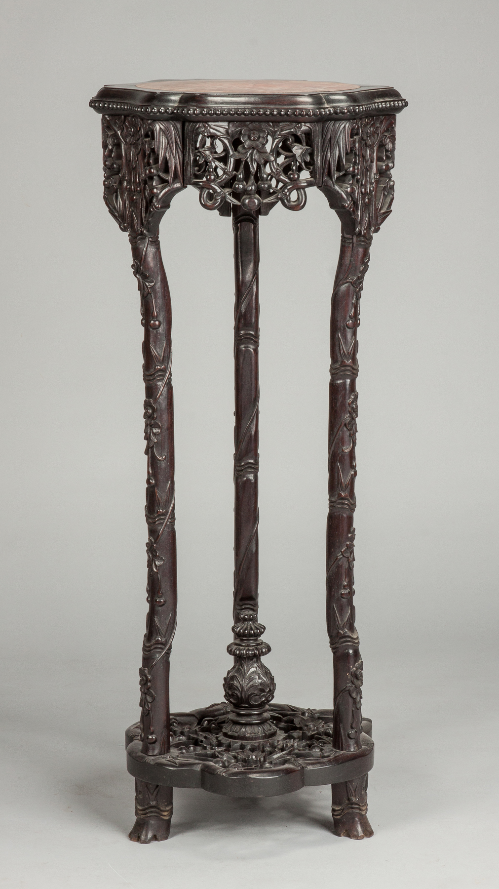 Appraisal: Chinese Carved Hardwood Stand with Marble Top th cent