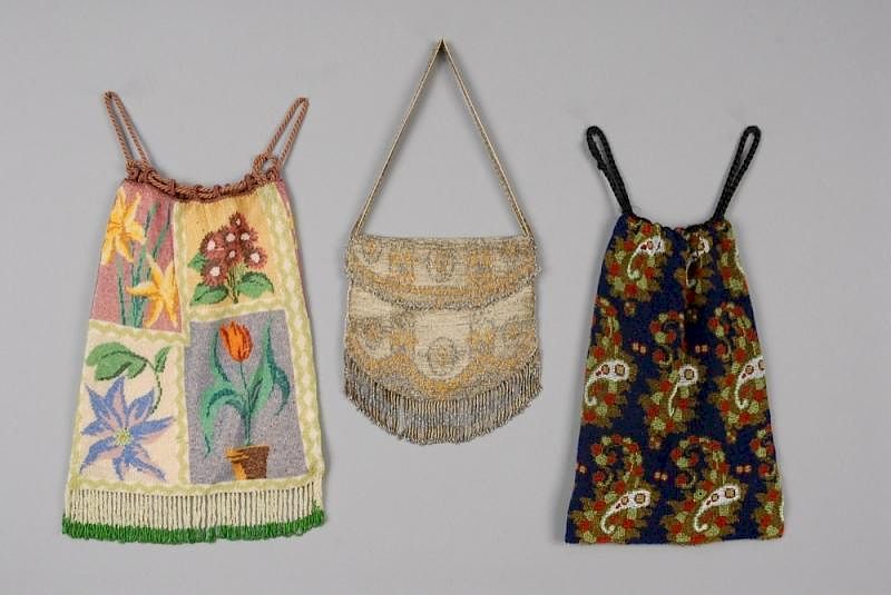 Appraisal: THREE BEADED BAGS EARLY th C One French micro steel