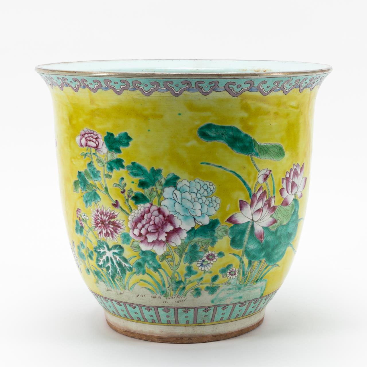 Appraisal: CHINESE FAMILLE JAUNE FLORAL PORCELAIN PLANTER Chinese Famile Jaune porcelain