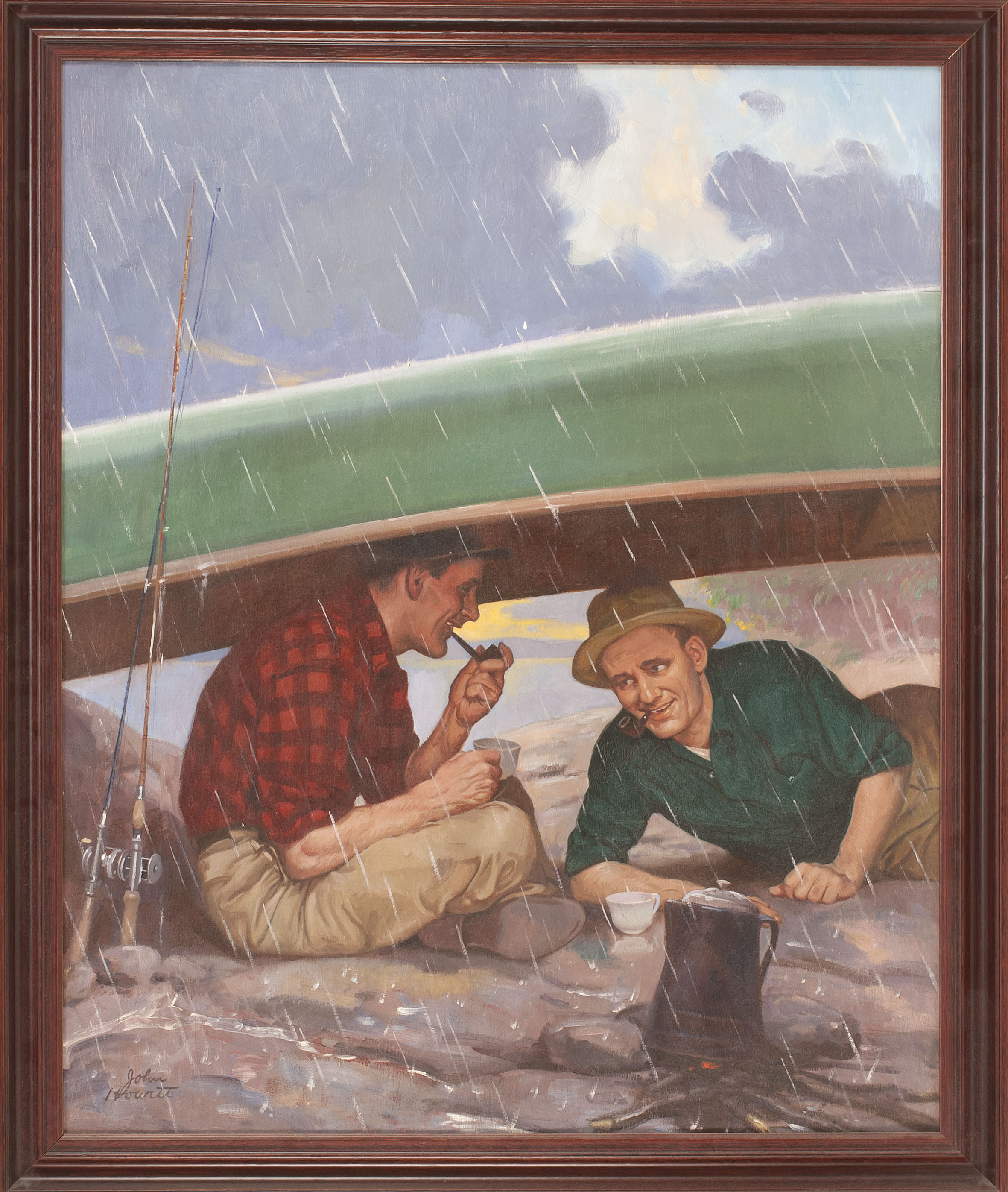 Appraisal: JOHN NEWTON HOWITTAmerican - Taking cover Two fisherman take shelter