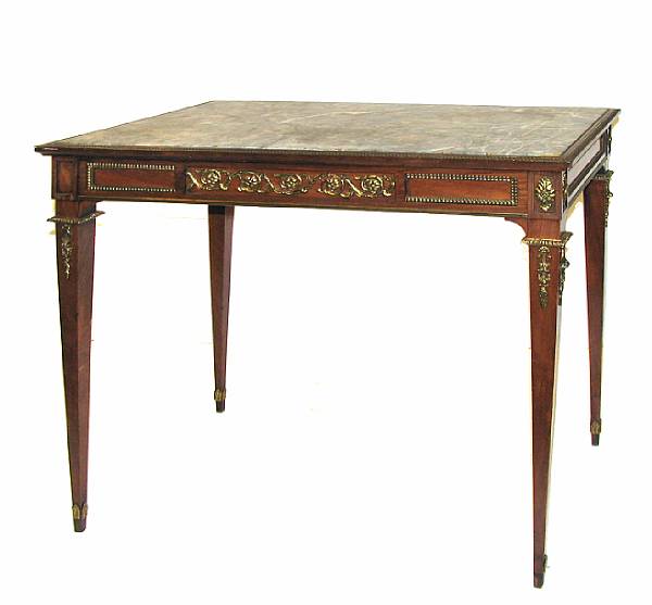 Appraisal: A Louis XVI style gilt bronze marble top writing table