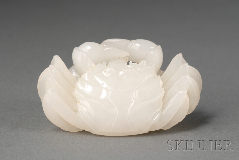 Appraisal: Jade Carving pure white stone study of a crab lg