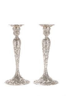 Appraisal: Loring Andrews Sterling Castle Candle Sticks A pair of exquisitely