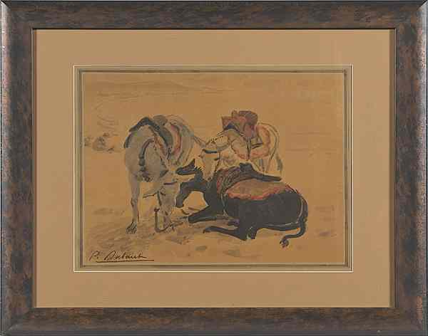 Appraisal: Donkeys by Pierre O Dubaut Watercolor Pierre O Dubaut French