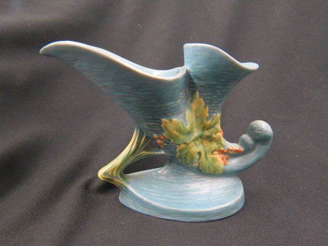 Appraisal: Roseville Pottery Bushberry Cornucopia Vase blue - excellent