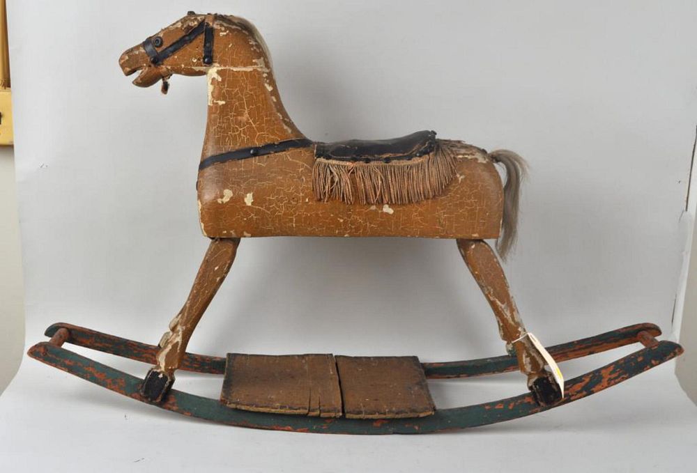 Appraisal: Antique Folk Art Painted Wood Rocking Horse child's horse carved