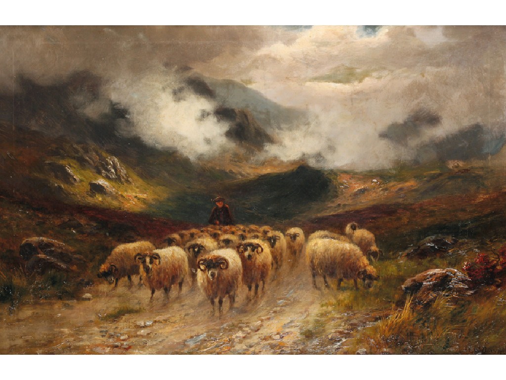 Appraisal: ENGLISH SCHOOL TH CENTURY Rams being guided by a shepherd