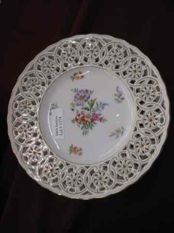 Appraisal: Fine Porcelain Dessert Plates floral sprays fancy openwork borders ''