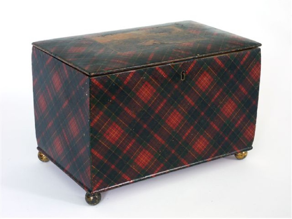 Appraisal: VICTORIAN TARTANWARE TEA CADDY of rectangular form the hinged lid