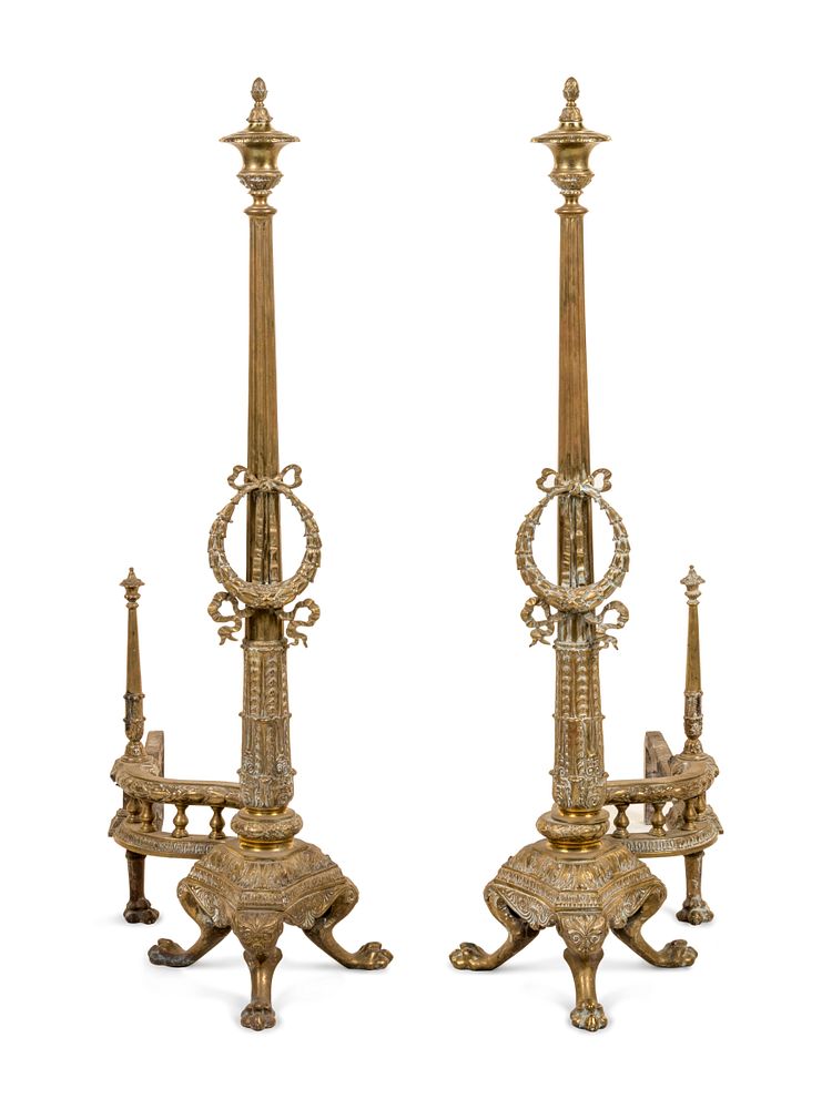 Appraisal: A Pair of Neoclassical Bronze Andirons A Pair of Neoclassical