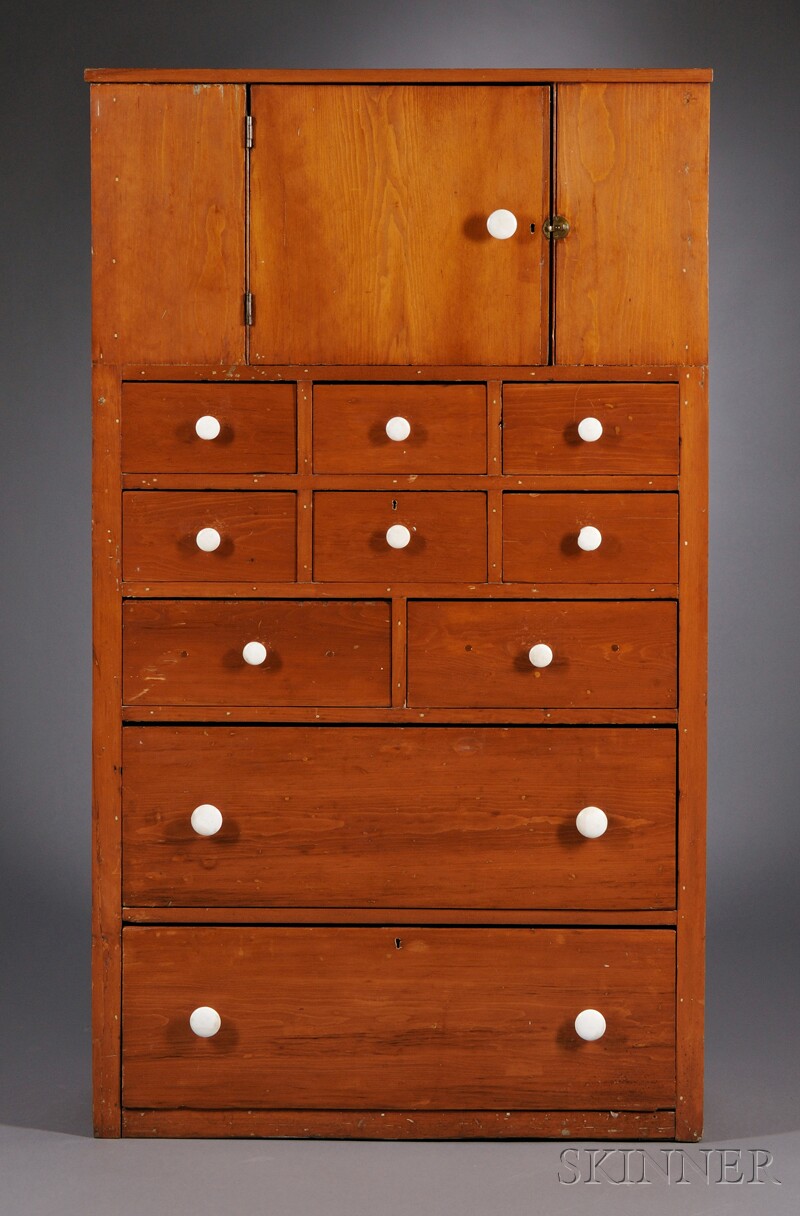 Appraisal: Pine Shaker Cupboard over Ten Drawers Enfield Connecticut c -