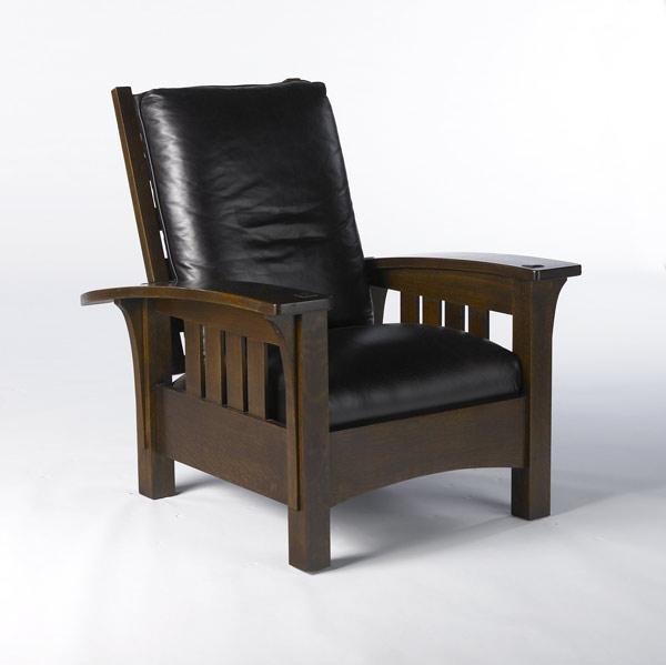 Appraisal: STICKLEY E J AUDI Reproduction bow-arm Morris chair with slatted