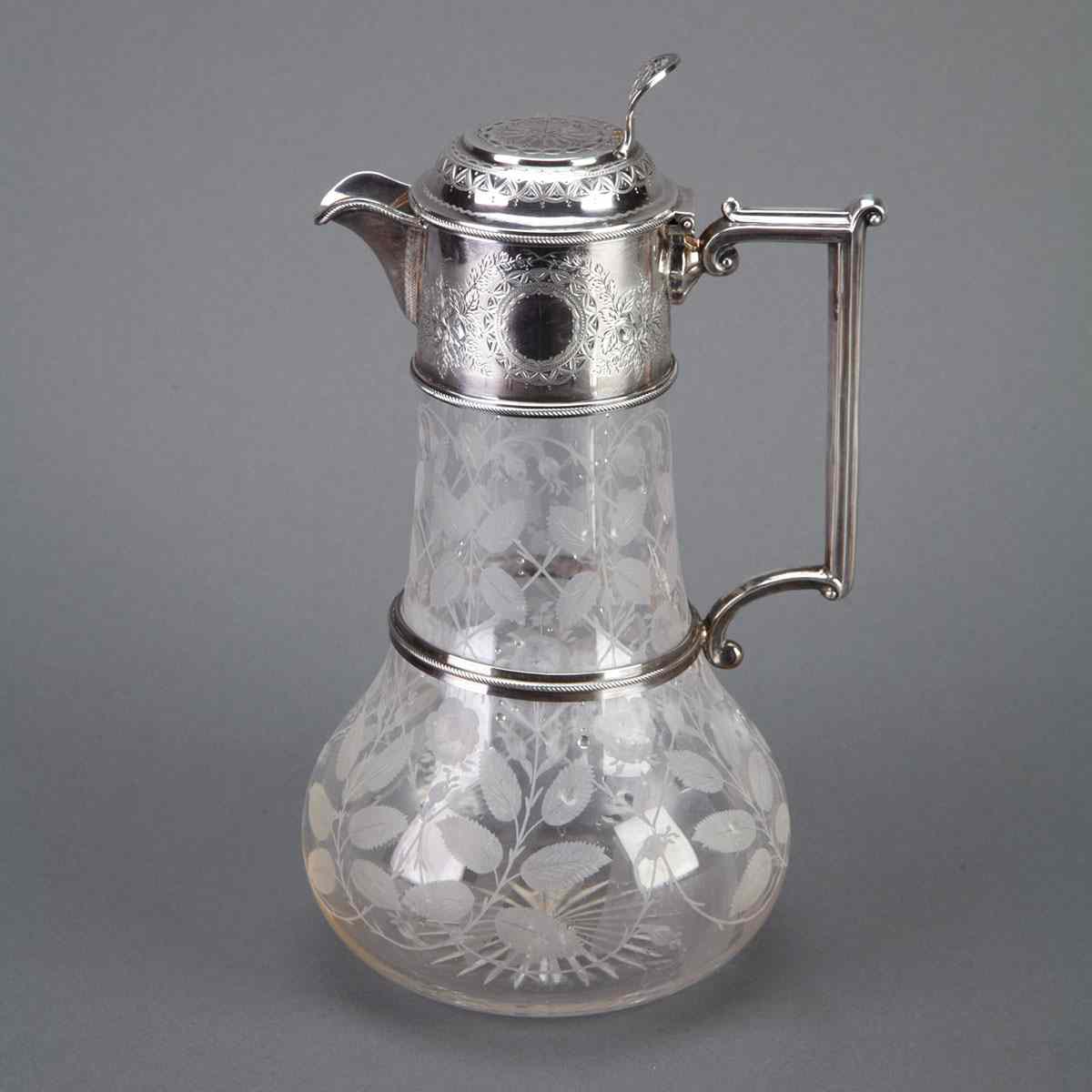 Appraisal: Victorian Silver Mounted Engraved Glass Claret Jug Edward Hutton London