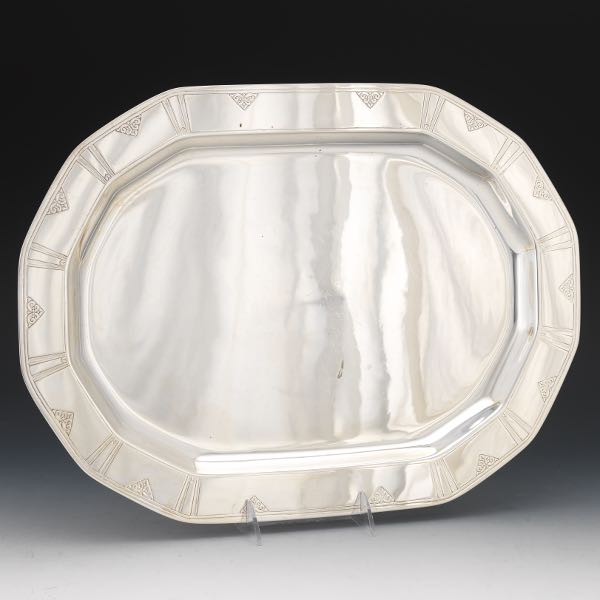 Appraisal: TIFFANY CO STERLING SILVER TRAY x Tiffany tray with scrolled