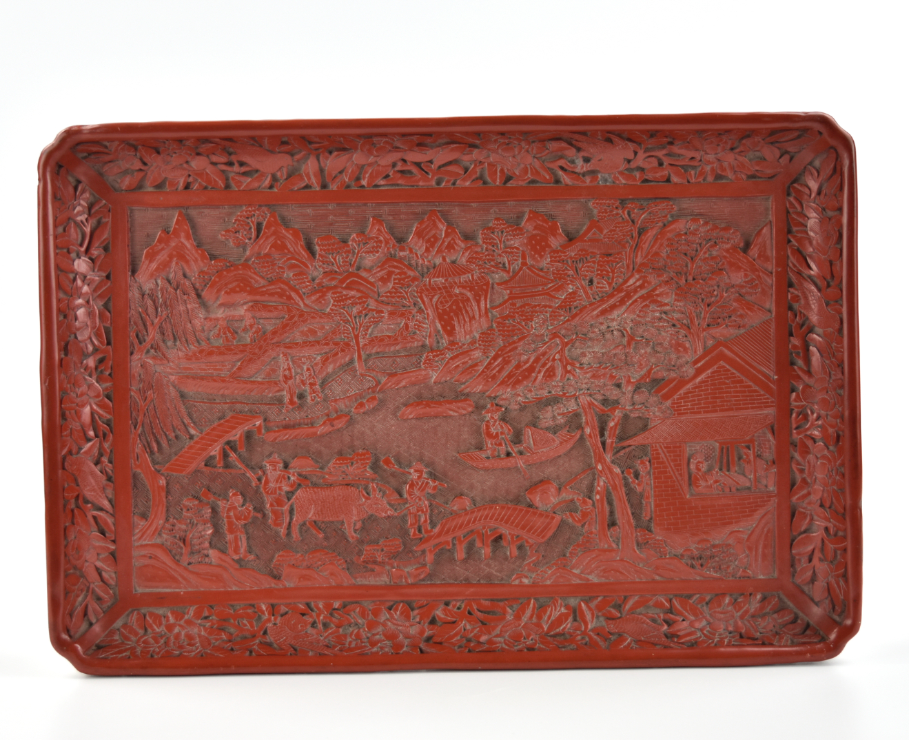 Appraisal: Chinese th C red lacquer tray in rectangular shaped decorated