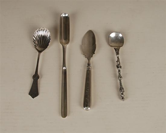 Appraisal: Four Pieces of Silver Flatware a coin silver sugar shell