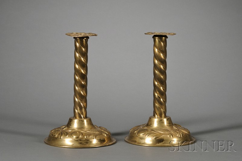 Appraisal: Pair of Scandinavian Brass Candlesticks late th century the drip